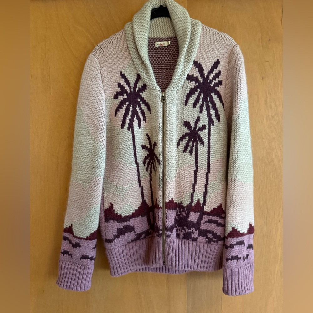 Faherty Palm Tree Cowl Sweater - Purple and Cream
